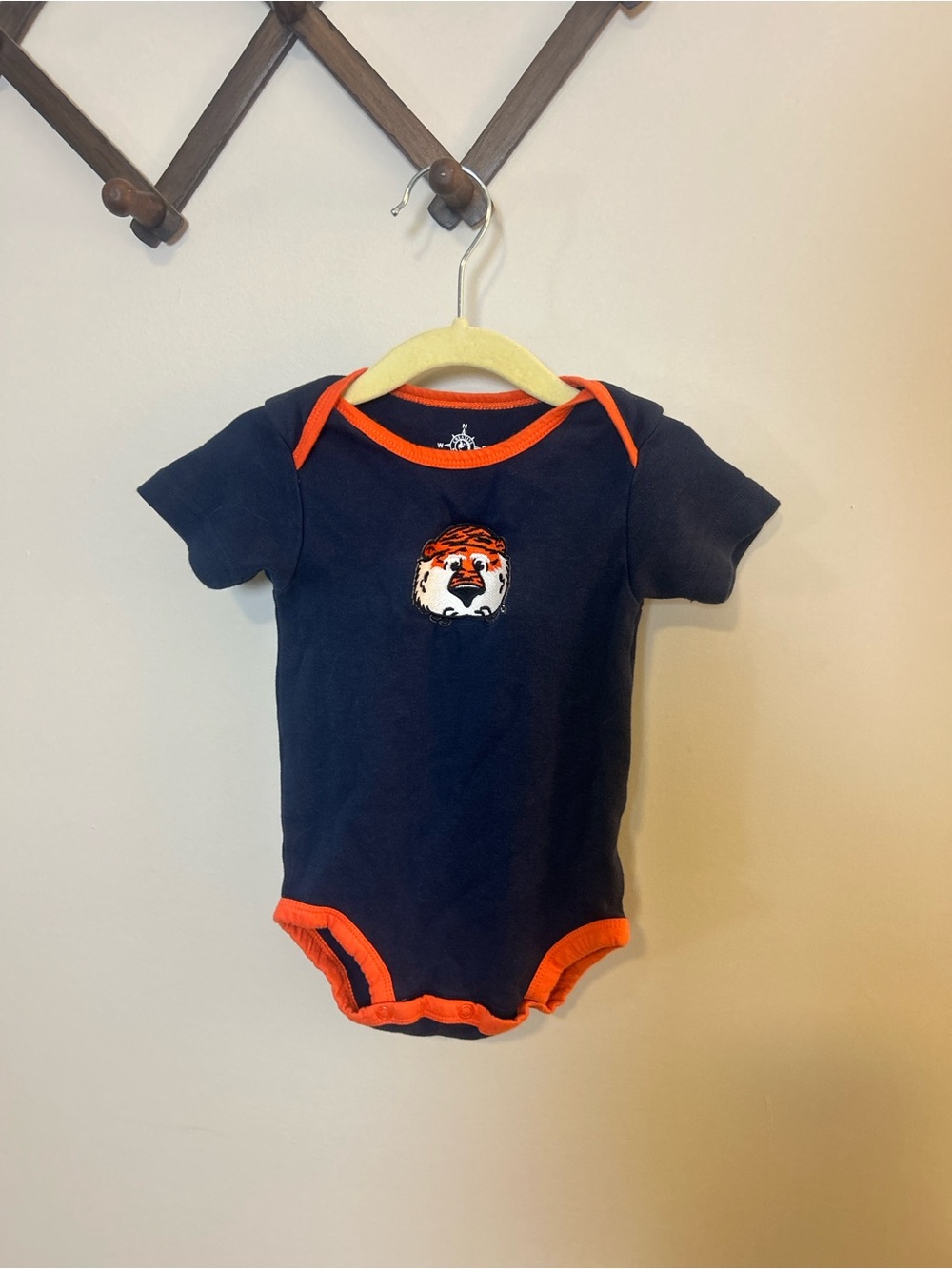 Navy & Orange Aubie Applique Baby Bodysuit for Auburn